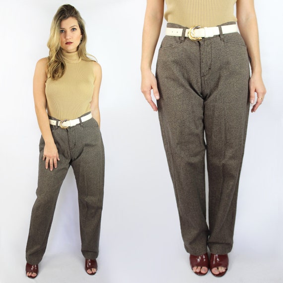 90s vintage taupe brown herringbone twill trousers Beige Twill Denim Trousers 90s Workwear Pants Boyfriend Fit Gorpcore Aesthetic Dickies