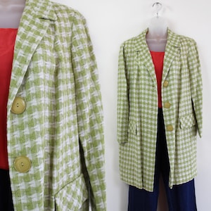 60s spring green houndstooth peacoat, 60s Plaid Coat, Carnaby Street, Chartreuse Overcoat, 60s Mod, 60s Vintage Coat, 60s VINTAGE Clothing