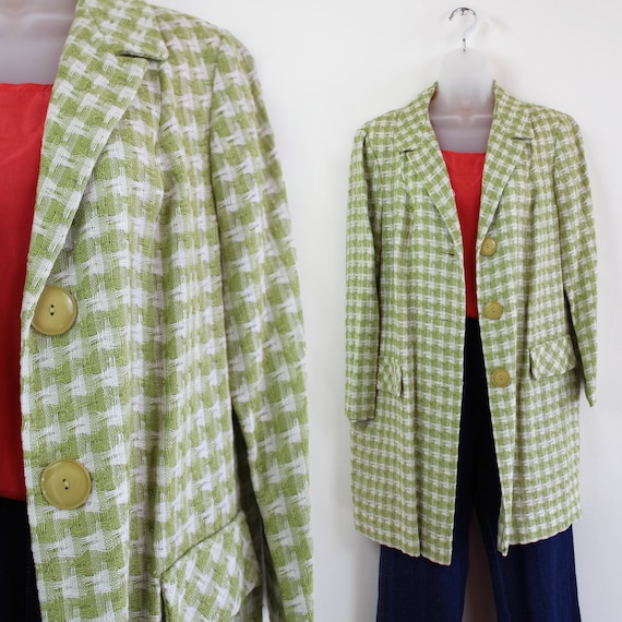 60s spring green houndstooth peacoat, 60s Plaid C… - image 1