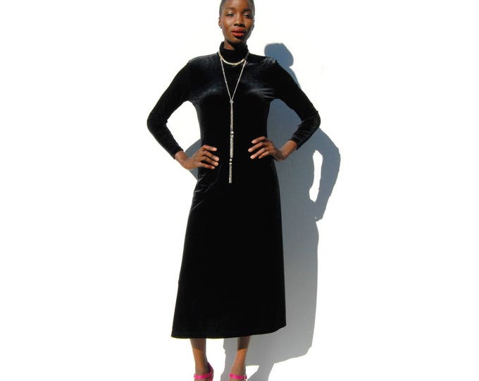 90s vintage black velvet high neck maxi dress Goth Witchy Halloween Costume Stevie Nicks Fortune Teller