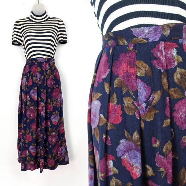 90s vintage dark jewel tone floral tapestry print midi skirt Size 6 Size 12, 26 Inch Waist, 30 Inch Waist, Dark Academia Winter Floral Skirt