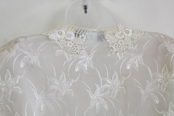 80s cream floral burnout blouse with lace collar,… - image 5