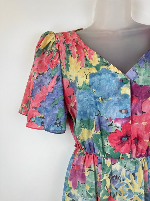 Vintage 90s Flutter Sleeves Dress SZ 10/12