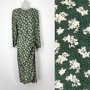 90s vintage green floral drop waist dress with side tie, Small Medium, Floral Wrap Dress, Holiday Party, Christmas Dress, Spring Green image 1