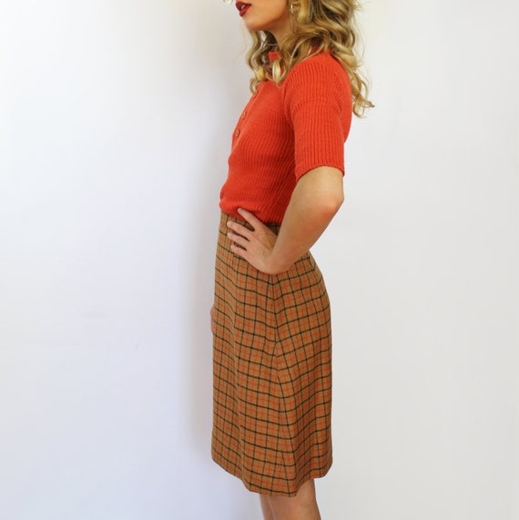 70s brown and orange plaid pencil skirt, 24 inch … - image 4