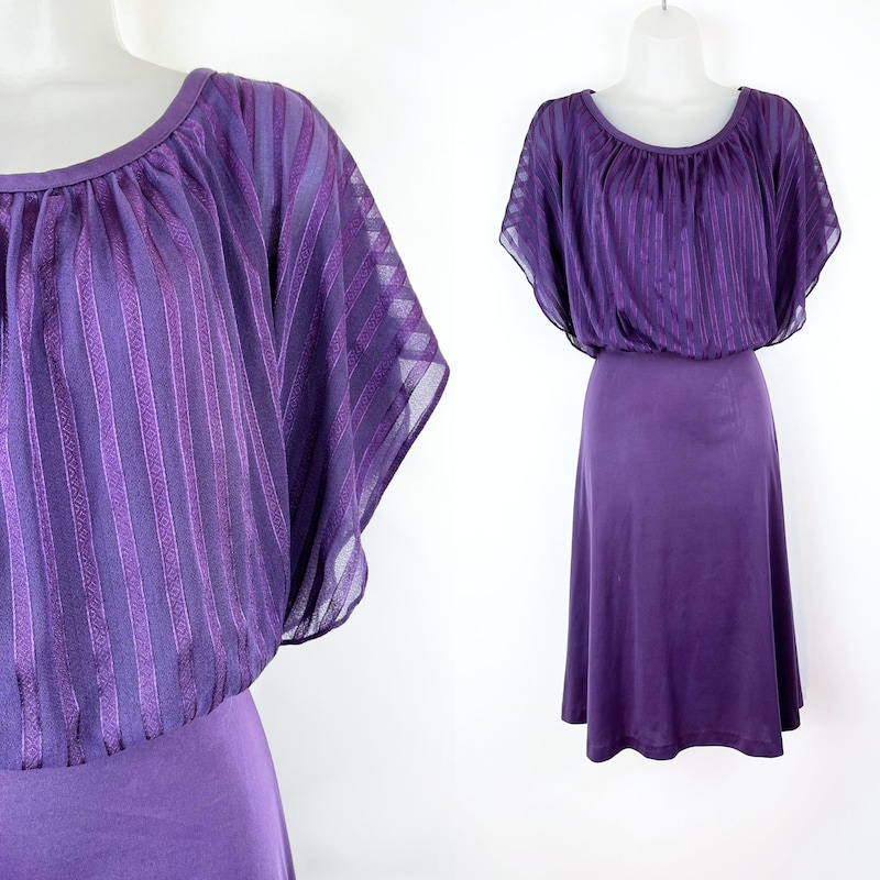 70’s Formal Baby Blue Prom with Sheer Cape Dress main image 1