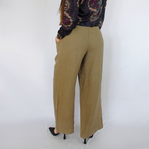 90s GAP LINEN TROUSERS / taupe linen wide leg cro… - image 5