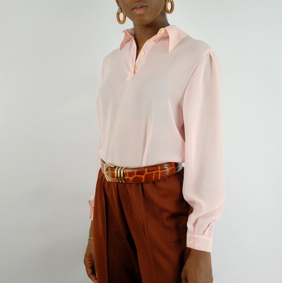 80s VINTAGE pale pink pintuck pleat blouse with c… - image 5