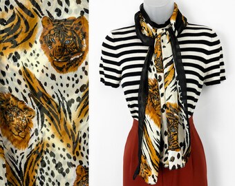 Toprint Silk Scarf Animal Tiger Skin Print Neck Scarves Long Lightweight Soft Chiffon Shawl Wrap Muffler for Ladies Girls Women