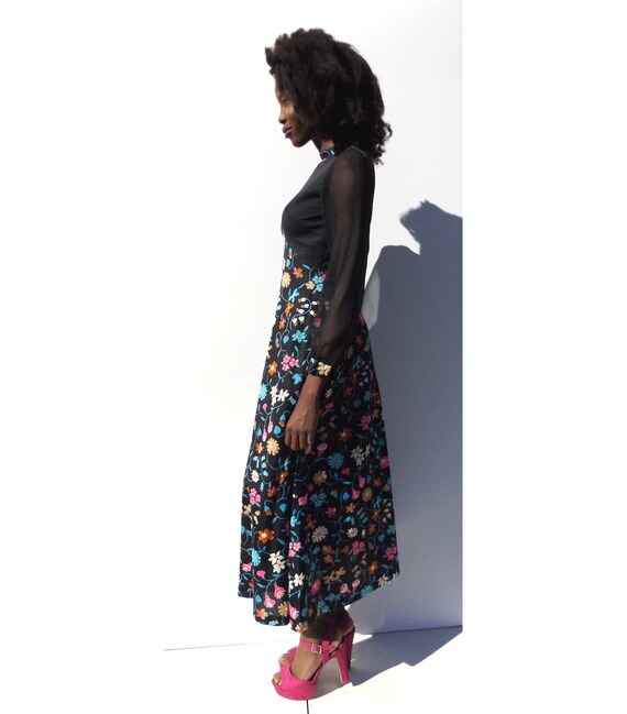 60s VINTAGE high neck maxidress with floral popar… - image 6