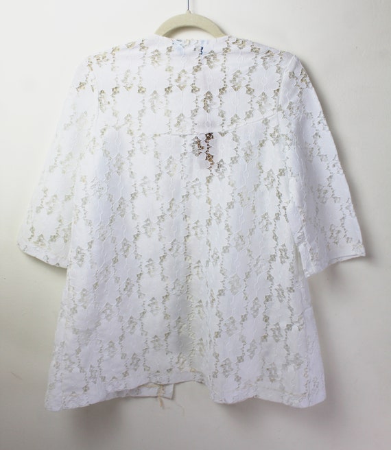 80s white floral eyelet lace smock top, Small Med… - image 3