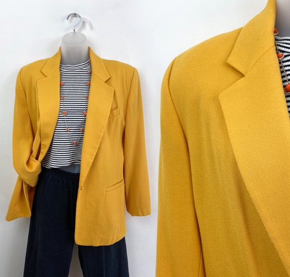 90s vintage canary yellow wool blazer Size 6, But… - image 1