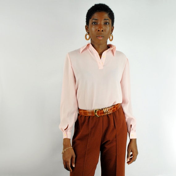 80s VINTAGE pale pink pintuck pleat blouse with c… - image 4