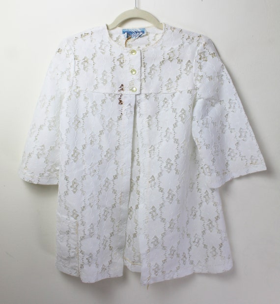 80s white floral eyelet lace smock top, Small Med… - image 2