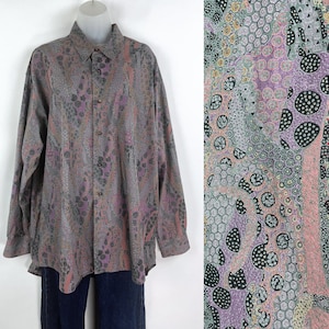 90s vintage purple paisley oversize long sleeve button blouse Large XL XXL Plus Size Western Blouse Purple Paisley Womens Western Unisex