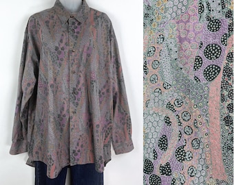 90s vintage purple paisley oversize long sleeve button blouse Large XL XXL Plus Size Western Blouse Purple Paisley Womens Western Unisex