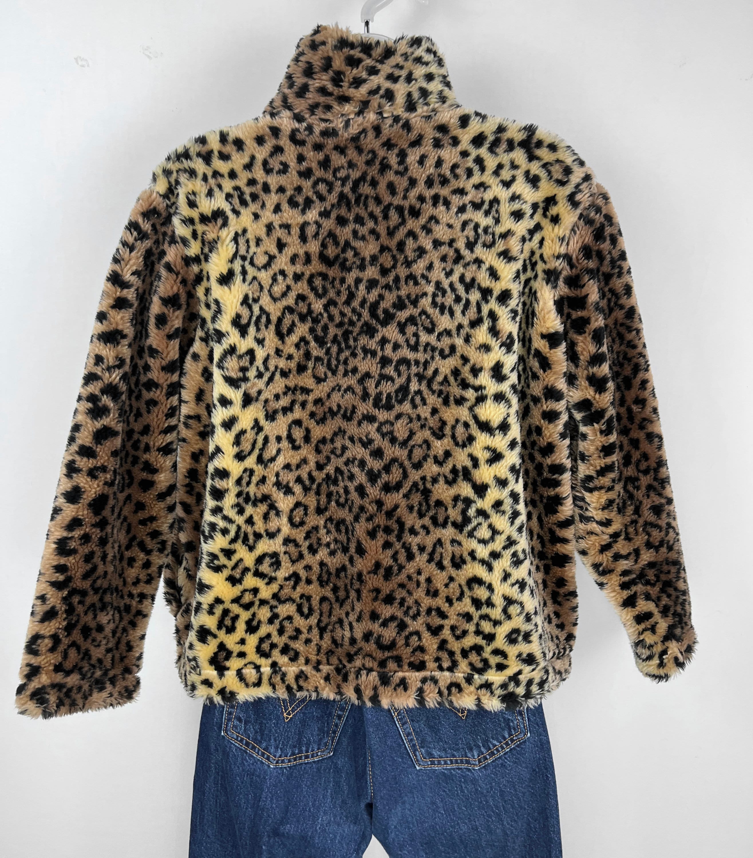 90s Vintage Leopard Print Faux Fur Coat Medium VEGAN Fur Coat