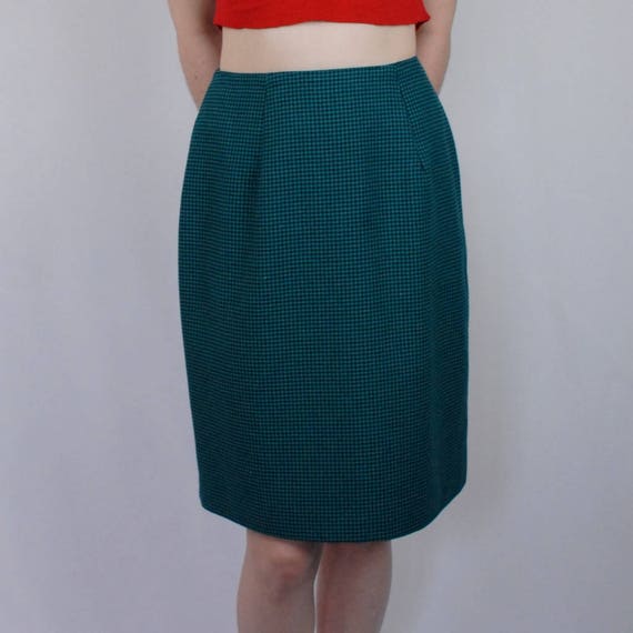 Emerald green skirt / green houndstooth skirt / g… - image 3