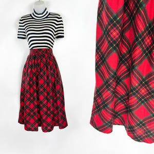 90s vintage red black and green tartan plaid midi skirt with belt loops 26 inch waist Christmas Holiday Party Xmas Outfit Vivienne Westwood