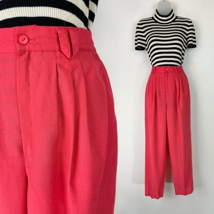 90s Papaya Orange Pink tapered high waist tapered trousers, Size 10, 28 inch waist, Coral Pink Pants, Pink Pants, 90s Clothing 90s Aesthetic