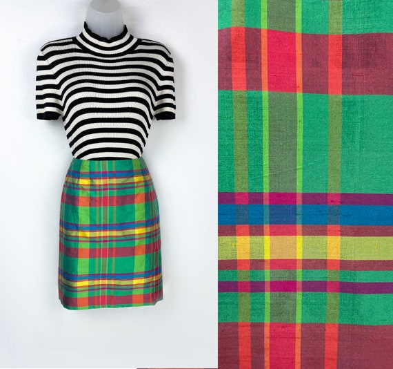 Green plaid skirt 90s fashion discount