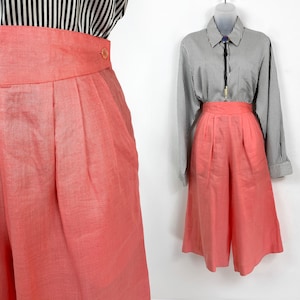 80s vintage peach pink ramie culottes, Size 6, 28 inch waist, Pink Culottes, Pedal Pushers, Pink Ramie Shorts, 80s Preppy, Country Club