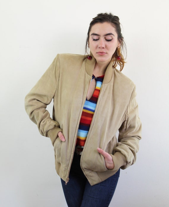 80s light beige suede letterman style jacket, Beig