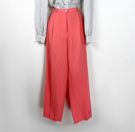 90s Papaya Orange Pink tapered high waist linen t… - image 2