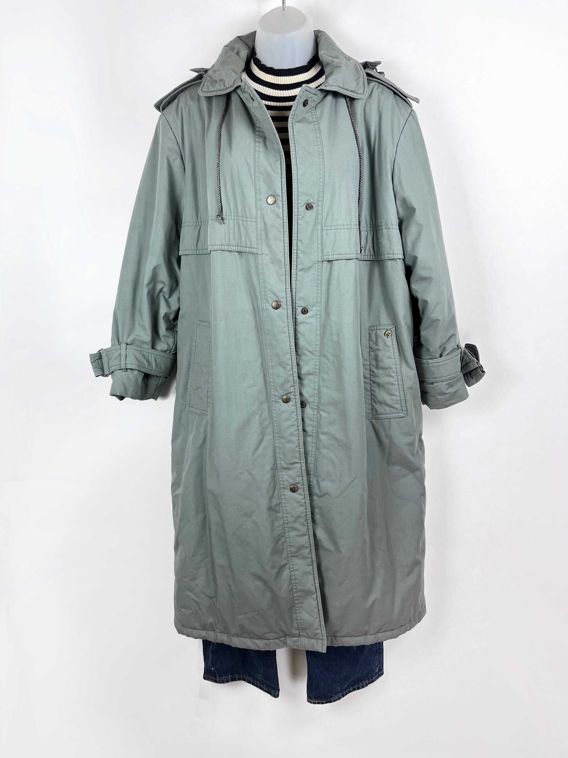 ジャケット・アウター AREND Trench Puffer Jacket S 80s Vintage Light Slate Blue Puffer Trench Coat by Etienne Aigner