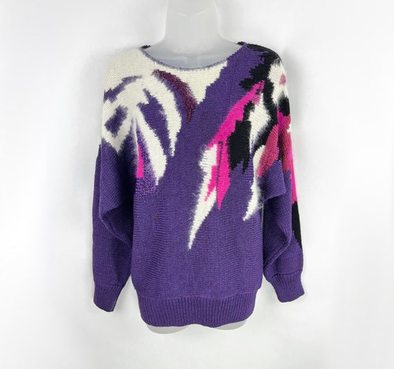 80s vintage purple and pink Angora accent dolman sleeve sweater Small Mob Wife Aesthetic Angora Sweater Purple Angora Sweater 80s Glam 1980s View 3