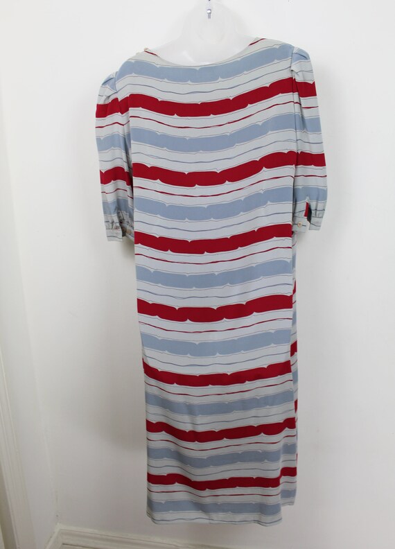 90s Vintage grey and red striped silk shift midi … - image 6