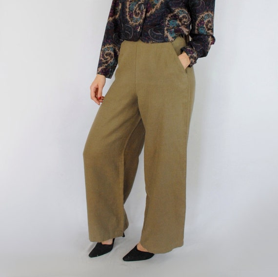 90s GAP LINEN TROUSERS / taupe linen wide leg cro… - image 4