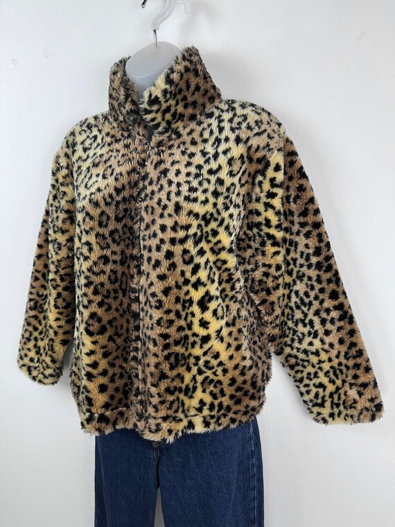 90s vintage leopard print faux fur coat Medium VE… - image 6