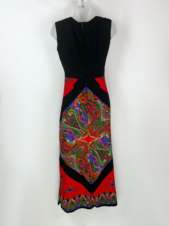 70s vintage black and rainbow paisley hostess dre… - image 3