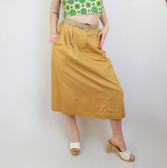 90s mustard cotton maxi pencil skirt, Size 12, 29… - image 3