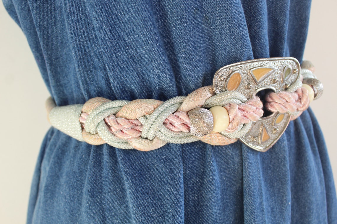 80s Vintage Rope Belt Pastel Rope Belt With Silver Etsy
