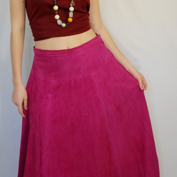 90s hot pink suede maxi skirt, Size 10, 30 inch w… - image 3