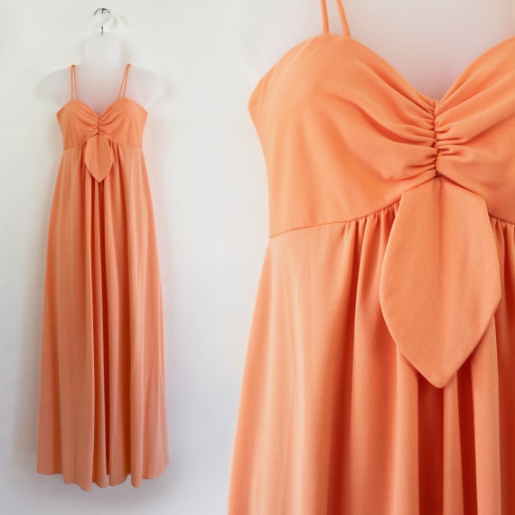 70s VINTAGE Peach pink retro prom dress, Small, e… - image 1