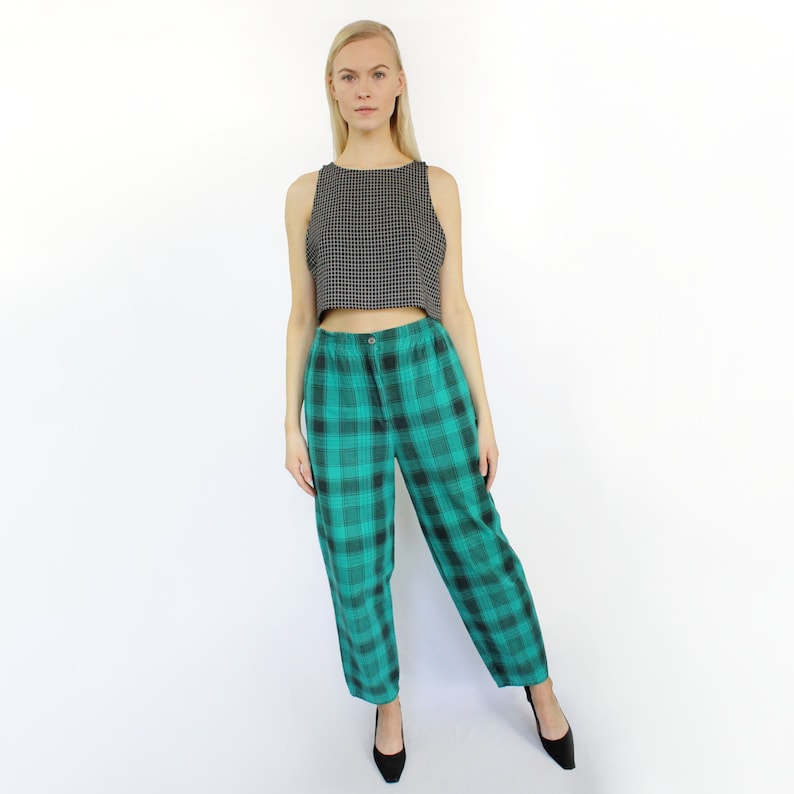 teal plaid pants