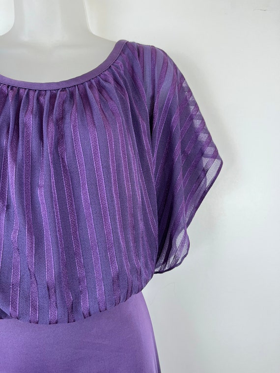 70s vintage plum purple sheer cap sleeve overlay midi… Gem