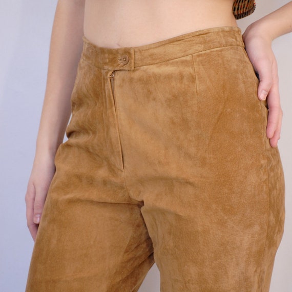 Tan suede trousers / bootcut suede trousers / tan… - image 3