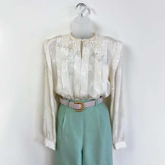 80s cream floral burnout blouse with lace collar,… - image 9