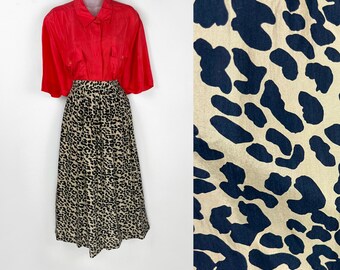 90s vintage leopard print silk midi skirt 33 in waist Animal Print Silk Skirt Rockabilly Bettie Page Festival Outfit Afropunk Cheetah Print