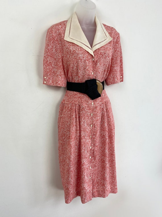 90s vintage peach pink patterned midi dress with … - image 9