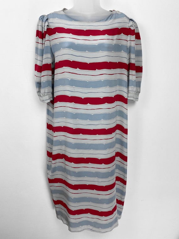 90s Vintage grey and red striped silk shift midi … - image 7