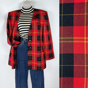 90s vintage red and black Wallace Modern tartan plaid blazer Size 12 Medium Plaid Lapel-less Blazer Vivienne Westwood Punk Plaid Office Wear