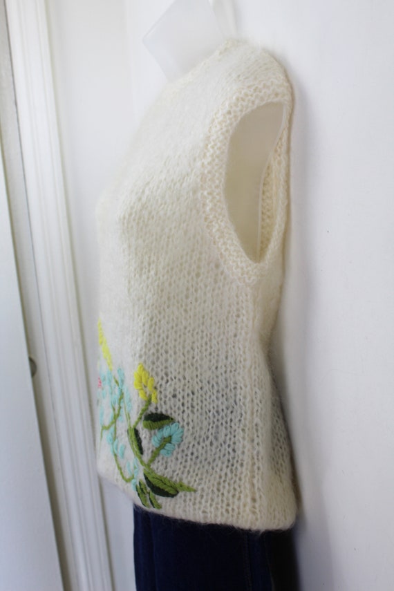 70s cream mohair wool vest with floral crewel wor… - image 8