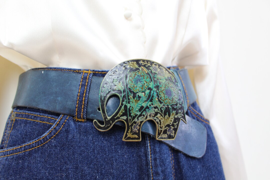 Golden Hands Lee Bernay Vintage Belt Brass Enamel Buckle Suede Belt Boho Hippie Golden Hands Lee Bernay Vintage Belt Brass Enamel Buckle  main image 4