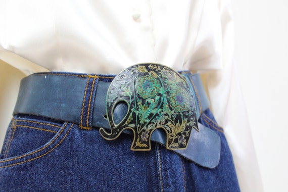 60s 70s Vintage Large Brass Enamel Elephant Medall