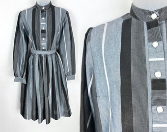 80s vintage grey and black striped blouse and skirt suit set 29 inch waist Striped Skirt Suit Mix and Match Dark Academia Witchy Halloween